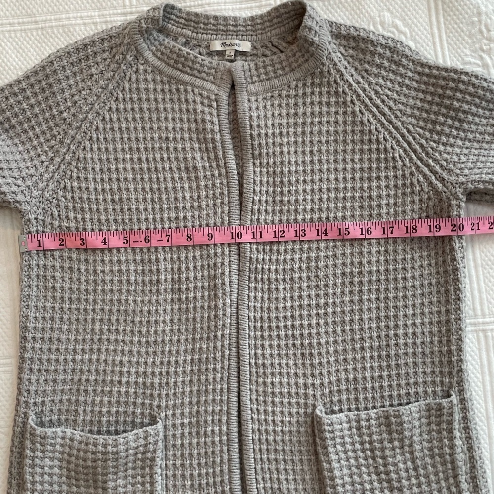 Madewell Waffle Stitch Long Sweater Cardigan Coat Pockets Gray/Silver Wool Blend - Picture 13 of 16